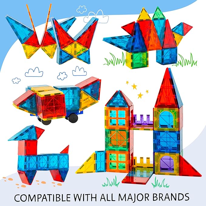 Magnetic Tiles 240 PCS+ Bonus Zippered CASE, Magnetic Tiles for Kids Toy for 3 4 5 6 7 8 Year Old Boys & Girls, Great Gift for Kids Aged 3-8, XL Set