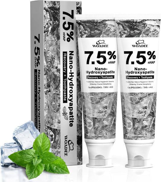 woadee 7.5% Hydroxyapatite Toothpaste for Advanced Enamel Protection, Fluoride-Free Nano Hydroxyapatite Toothpaste, Gentle and Effective Formula, Fresh Breath, Suitable for Sensitive Teeth 2 Pack