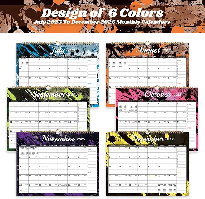 2025-2026 Wall Calendar, Calendar 2025-2026, 18 Month Calendar July 2025 - December 2026, 14.8" X 11.5", Calendar with Twin-Wire Binding, Hanging Hook and Julian Dates (Colorful Ink)