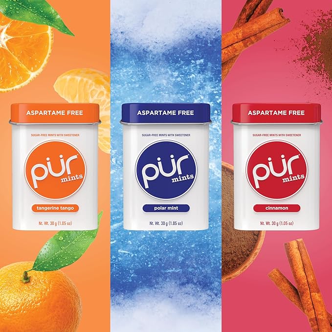 PUR Mints | Aspartame Free Mints | Made with Xylitol | Sugar Free, Vegan, Gluten Free & Keto Friendly | Natural Flavored Mints, Variety Pack, 30 Pieces (Pack of 5)