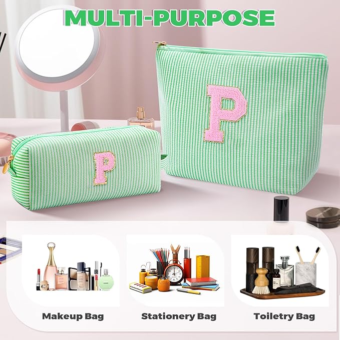 Personalized Makeup Bag for Women Girls - Fashion Cosmetic Bag Trendy Travel Toiletry Bag with Initials Letter - Teen Gifts - Green,P