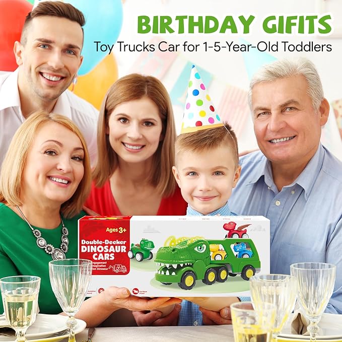 Toddler Car Toys for 1 2 3 4 5 Year Old Boy, 5-in-1 Dinosaur Vehicle Trucks Toys for Toddlers 1-3 with Sounds & Lights Toys for Boys 4-7 Toys for Age 2-4 Dinosaur Toys for Kids 3-5