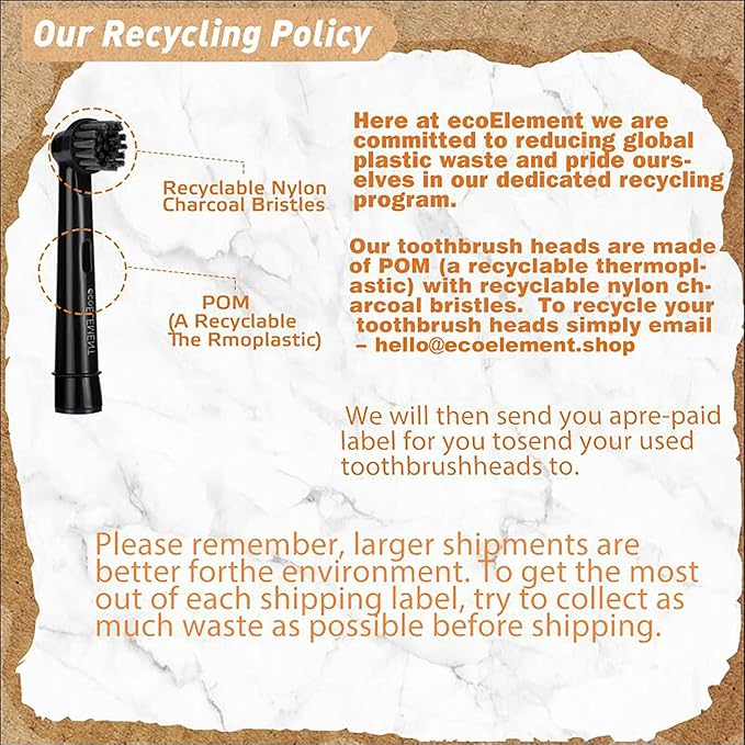 Replacement Toothbrush Heads Compatible with Oral B Braun - 8 Pack ecoELEMENT Professional Electric Toothbrush Heads Brush Heads Recyclable Charcoal Refill for Oral-B 7000/Pro 1000/9600/ 500/3000/8000