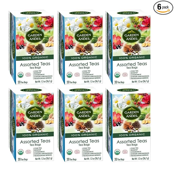 Garden of the Andes - Organic Assorted Herbal Teas - Variety Pack 20 Tea Bags - Caffeine-Free Herbal Infusions - Biodegradable Staple-Free Bags and Seed-to-Cup Traceability
