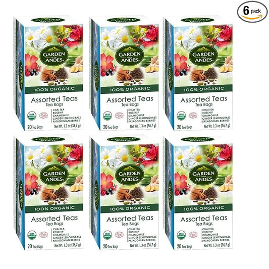 Garden of the Andes - Organic Assorted Herbal Teas - Variety Pack 20 Tea Bags - Caffeine-Free Herbal Infusions - Biodegradable Staple-Free Bags and Seed-to-Cup Traceability