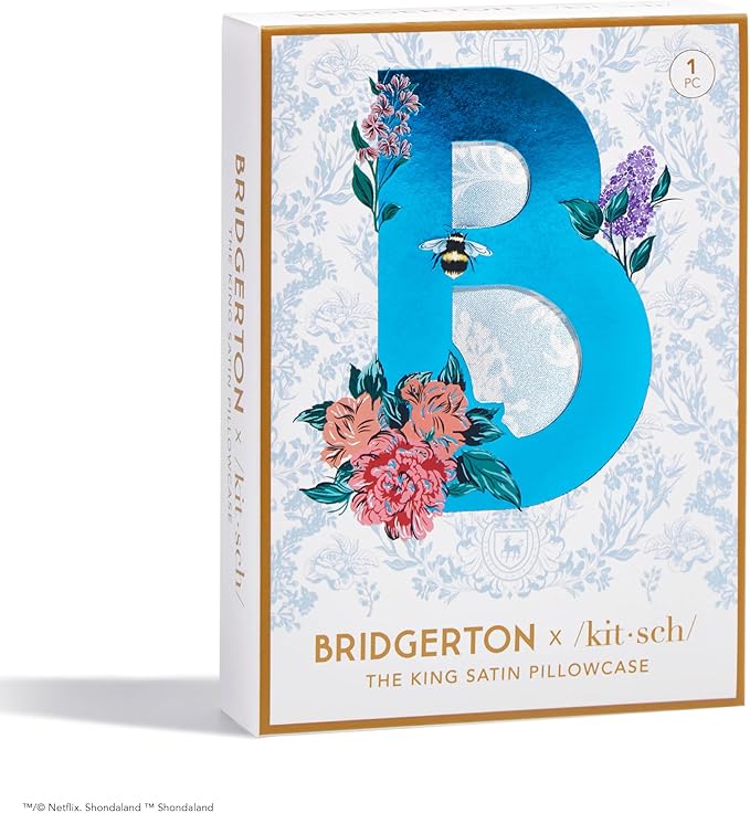 Kitsch x Bridgerton Satin Pillowcase with Zipper for Hair Skin, Softer Than Silk Pillow Cases, Wrinkle-Free, Cooling Satin Pillow Covers, Bridgerton - Toile De Blue, King Size (19x36)