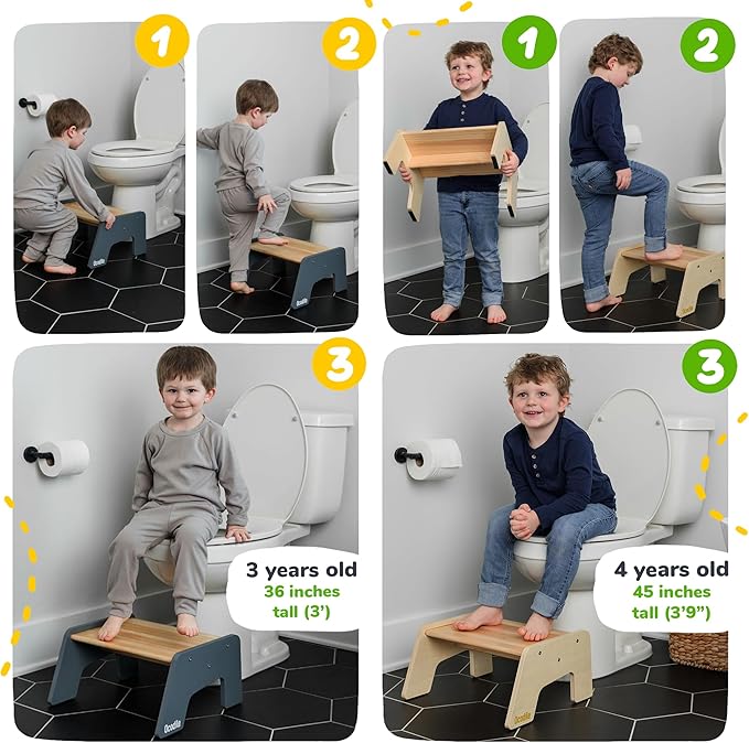 OCODILE 1-Step Wooden Step Stool for Toddlers | Kids Step Stool for Bathroom Sink, Kitchen, and Potty Training | Non-Slip Stool for Toilet Independence | Wooden Step for Children Ages 2+ Gray