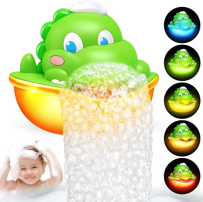 Bath Toys,Light-Up Bath Bubble Machine Automatic Bubble Maker Bathroom Toy for Kids Ages 1-3 4-8 Toddler Bathub Toy Dinosaur Toys for Kids 3-5