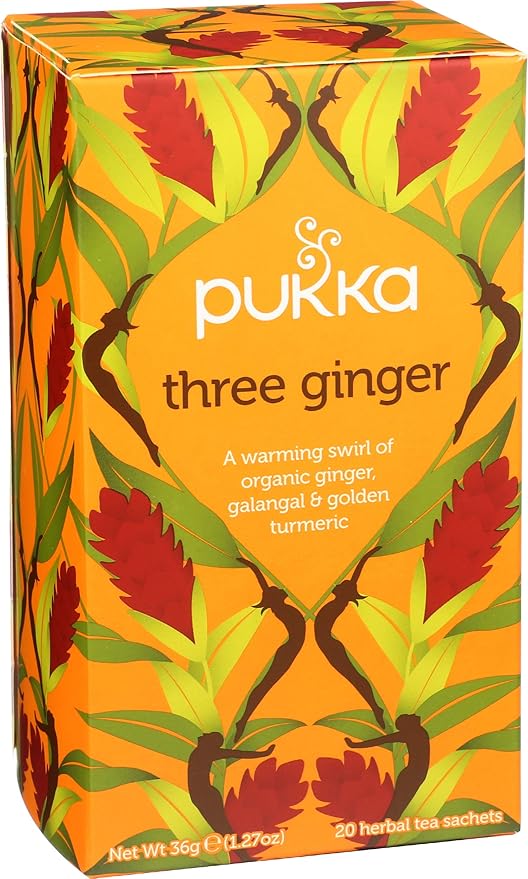 Pukka Organic Herbal Tea Ginger Herbal Teas Three Ginger Tea with Galangal & Turmeric 20 Tea Bags (Pack of 2)