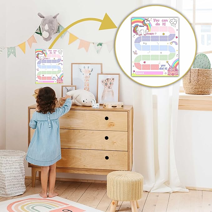10 Unicorn Reward Chart with 216 Round Stickers, Incentive Behavior Chart for Kids at Home Classroom, Kids Routine Daily Chore Sticker Chart-A20
