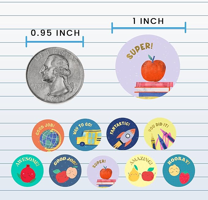 Mobiusea Creation Classroom Stickers | Gold Foil Good Job Stickers |1 Inch | 1000pcs Academic and Fruit Reward Stickers, Motivational Stickers for Kids, Teacher, Elementary, School, Preschool