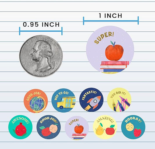 Mobiusea Creation Classroom Stickers | Gold Foil Good Job Stickers |1 Inch | 1000pcs Academic and Fruit Reward Stickers, Motivational Stickers for Kids, Teacher, Elementary, School, Preschool
