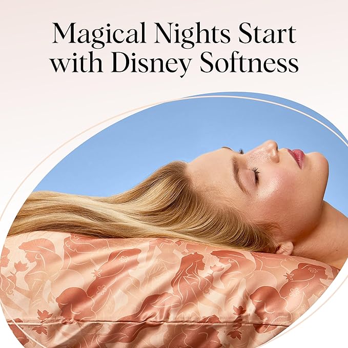 Kitsch & Disney Princess Satin Pillowcase with Zipper for Hair & Skin - Softer Than Silk Pillow Cases, Smooth Pillow Covers, Wrinkle-Free, Queen/Standard (19x26)