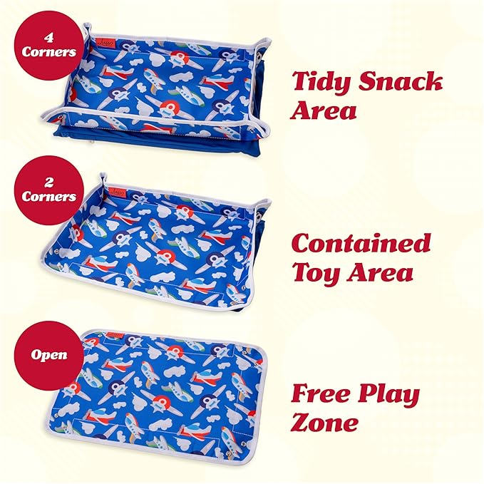 Lusso Gear Airplane Tray Table Cover - Portable Organizer for Kids Travel Essentials - Foldable Cover with Pockets for Car Seat Tray - Modern Linen Style for Road Trip Activities for Kids - Black