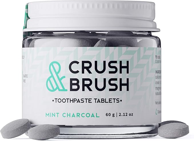Crush & Brush Toothpaste Tablets-Mint Charcoal Glass JAR - 60g ~ 80 Tablets