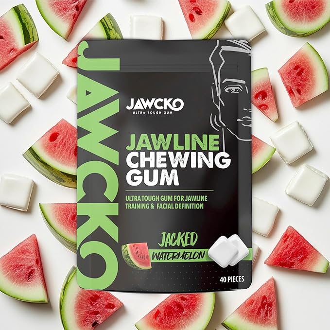 JAWCKO Ultra-Tough Jawline Chewing Gum | Get a Stronger, Squarer Jawline | Watermelon Jaw Training Hard Gum | 15X Strength | Chisel, Sculpt, Tone your Jaw | Facial Fitness Mewing Gum | 40 Pieces/Pack