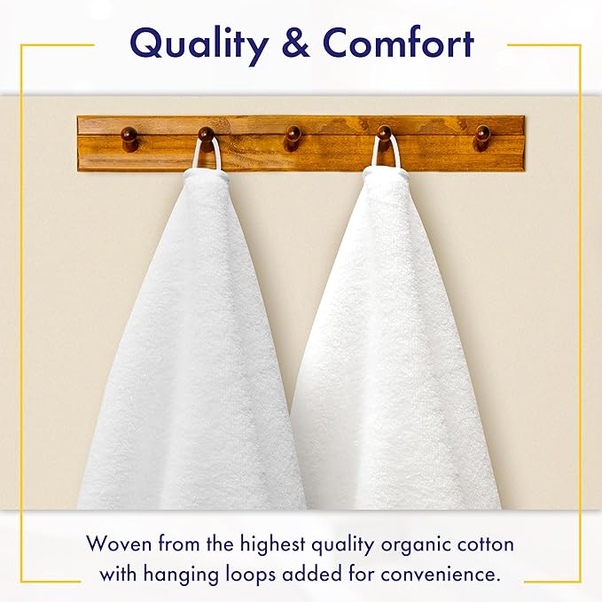 100% Organic Zero-Twist Cotton Towels - GOTS Certified Luxury Bath Towels - Ultra Soft & Plush 700GSM Long-Staple Cotton - 6 Piece Towel Set (White)