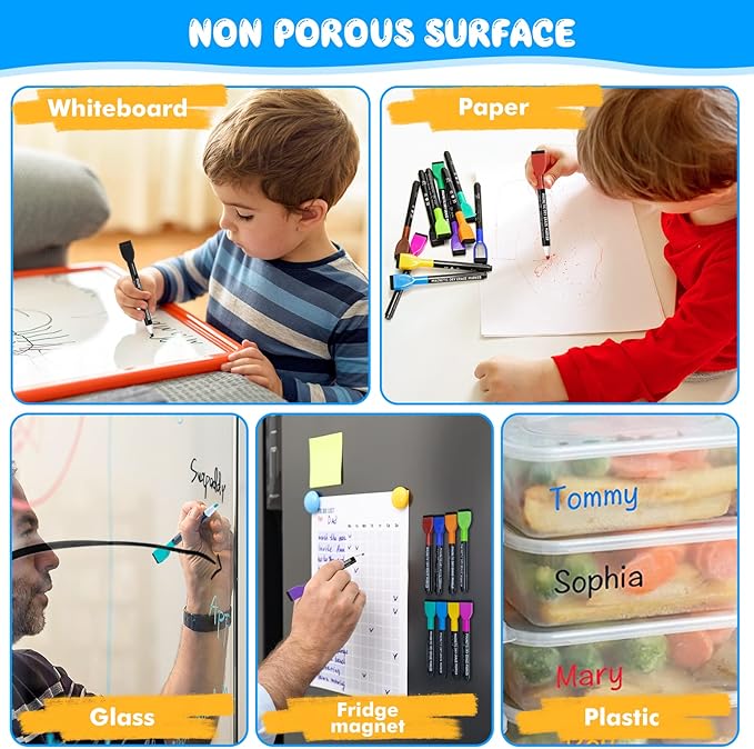 maxtek Magnetic Whiteboard Markers - 12 Count Colorful Fine Tip Dry Erase Markers with Eraser for Kids, Low Odor Thin Markers for Calendar Boards
