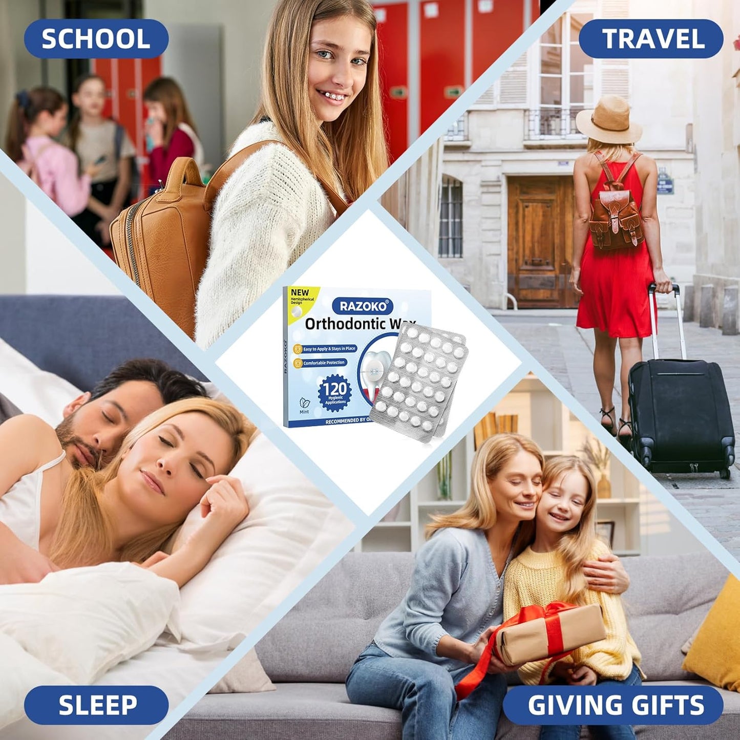 RAZOKO Orthodontic Wax for Braces Wax Dots 120 Individual Hygienic Packaging Dental Wax Mint