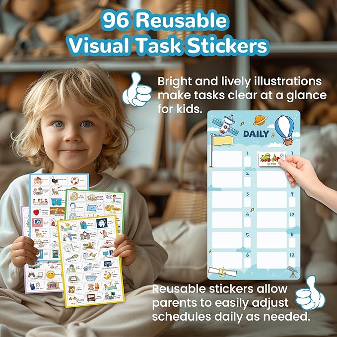 JJPRO Magnetic Bedtime/Morning/Daily Routine Chart for Kids with Reward Jar-Magnetic Chore Chart for Kids, Daily Visual Schedule Board for Toddlers, Bedtime Checklist Reward Jar-Outer Space