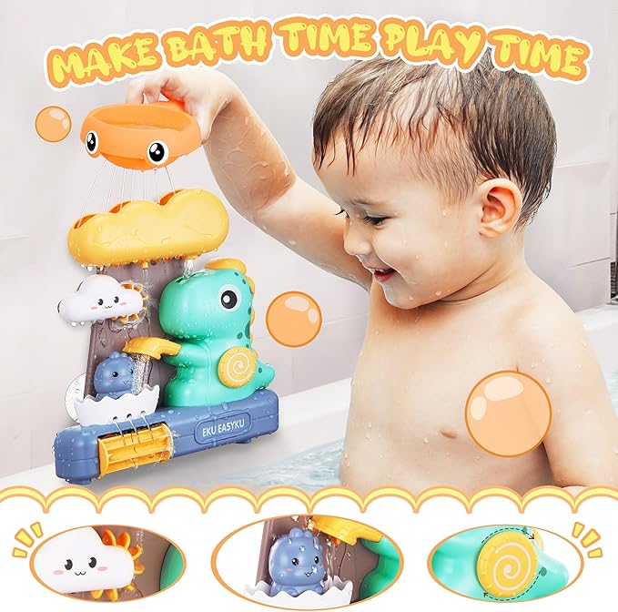 EKU Dinosaur Bath Toys for Kids Toddlers Age 18months+ Interactive Floating Sea Animal Dice Mold Free Fishing Game Water Play Bath Time Bathtub Storage Bag Girl Boy Baby Infant