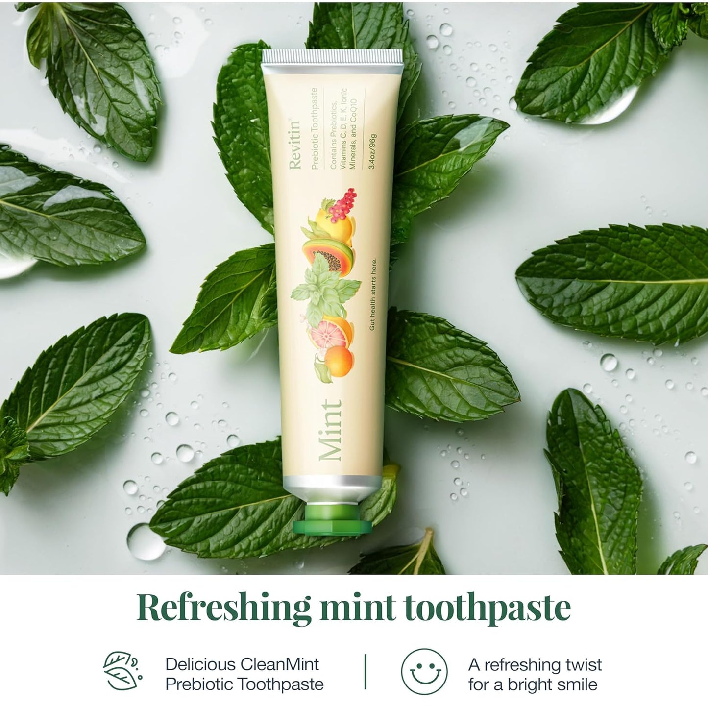 Revitin Toothpaste | Fluoride-Free Prebiotic Mint Tooth Gel | No SLS, Gluten Free, Dye Free, GMO Free, No Sweeteners | Non-Toxic, Kid Approved, Pack of 5