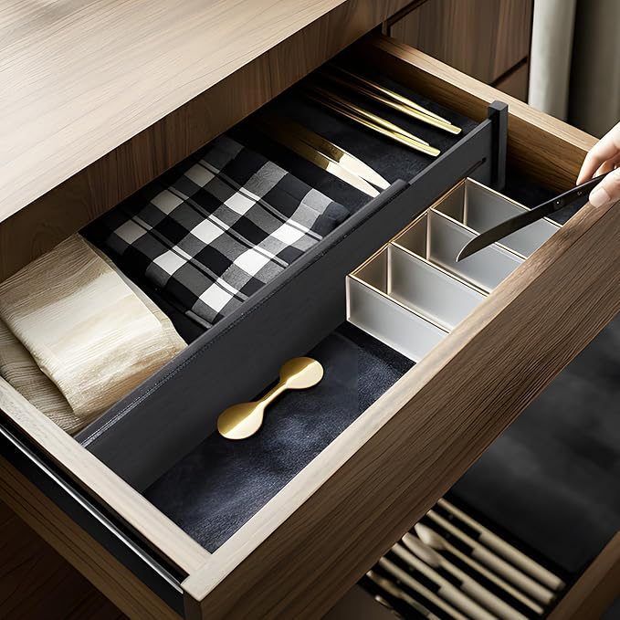 Utoplike Bamboo Drawer Dividers Large, 4'' High Adjustable Kitchen Drawers Organizers for Clothing, Spring Loaded, Works in Bathroom, Dresser, Desk, 4 PCS, Black