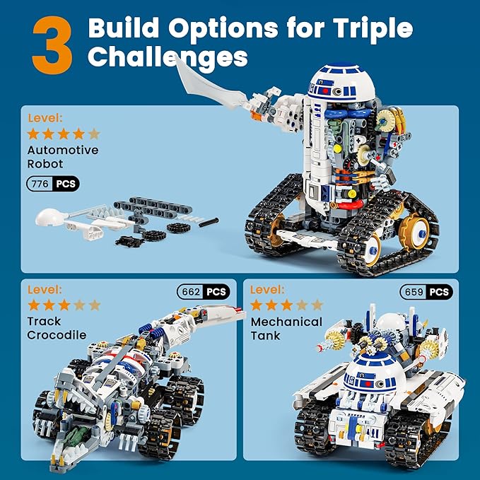 STEM RC Robot Building Kit - 3 in 1 APP & Remote Control Robotics for Kids Ages 8-12, DIY Educational Toy Programming & Science Project Kit, Birthday Gifts for Boys Girls