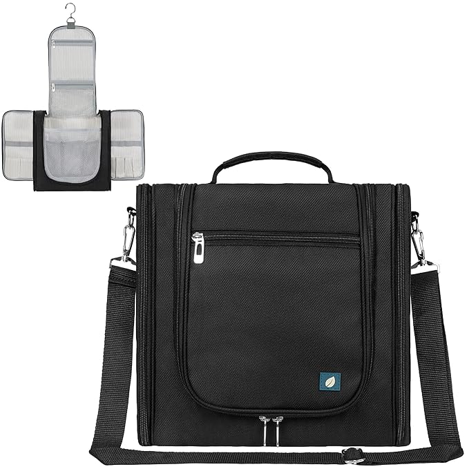 PAVILIA Extra Large Toiletry Bag Travel Bag for Women Men, Hanging Cosmetic Organizer, Water Resistant Makeup Bag for Accessories Toiletries, Travel Essentials Kit (Black)