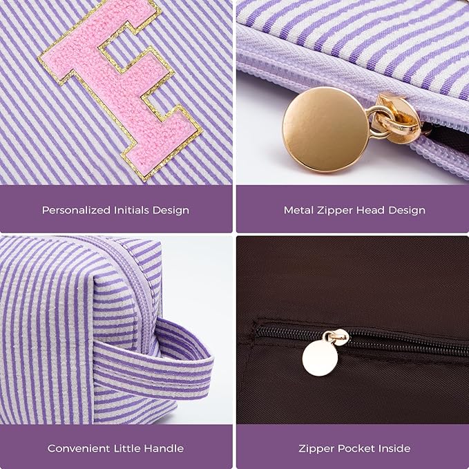 Personalized Makeup Bag for Women Girls - Fashion Cosmetic Bag Trendy Travel Toiletry Bag with Initials Letter - Teen Gifts - Lavender,F
