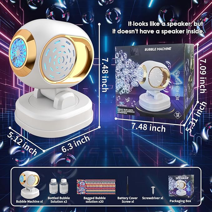 Bubble Machine, Automatic Bubble Machine for Kids Parties Toddlers, Bubble Blower Machine Bubble Maker Battery Operated, Great for Wedding Birthday - Christmas Outdoor Bubble Toy, White