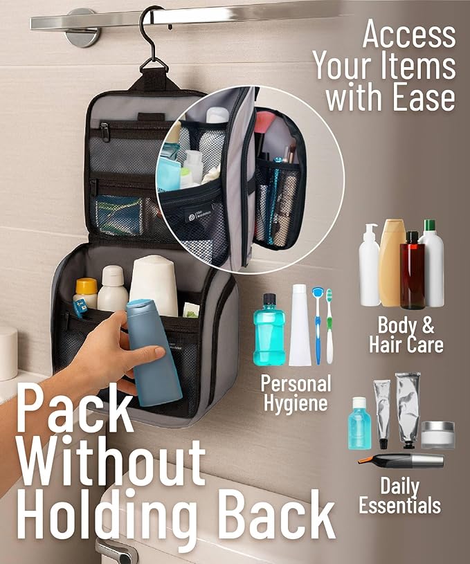 DD D&D Wanderlust D&D Hanging Travel Toiletry Bag for Men and Women – Cosmetics, Makeup and Toiletries Organizer Kit with 10 Compartments