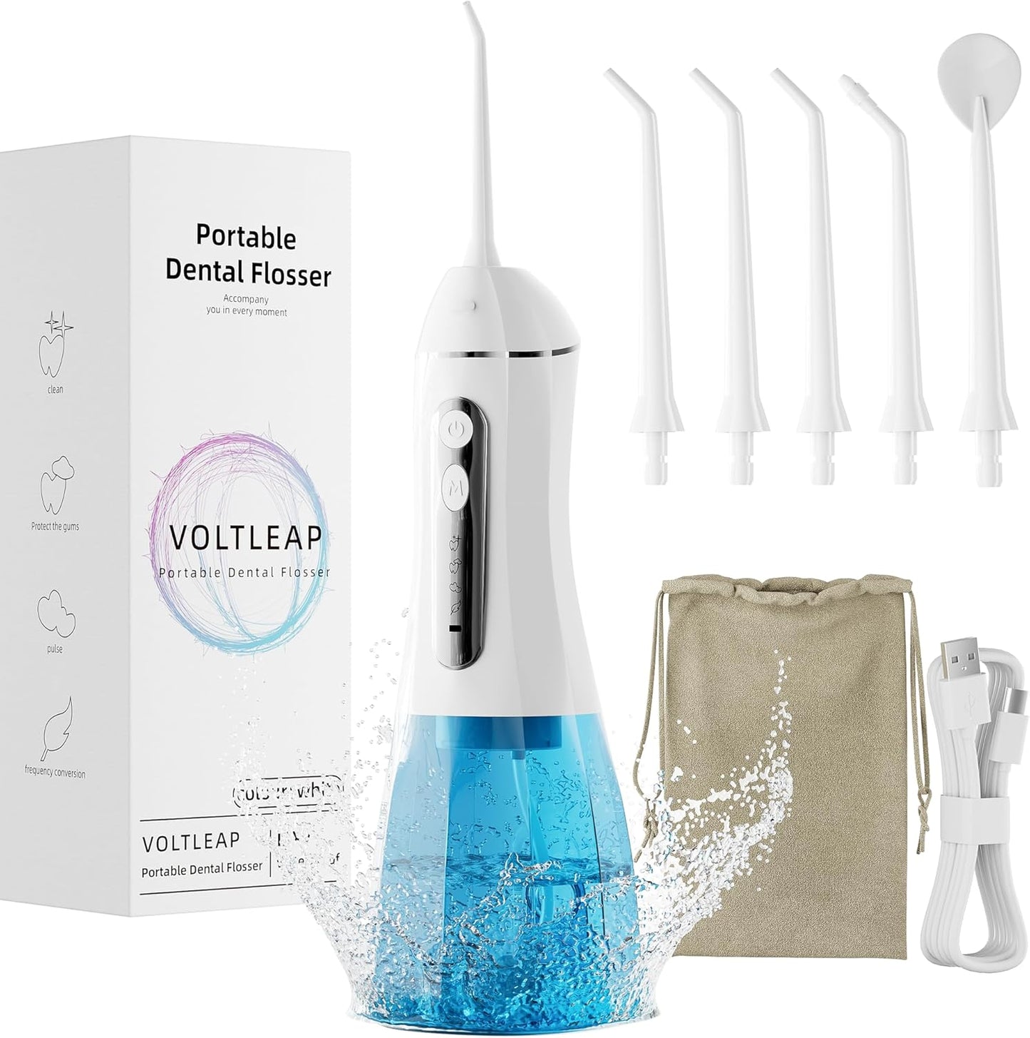 Water Flossers for Teeth, Electric Floss for Kids Adults, Water Dental Picks for Teeth Cleaning and Flossing, Portable Flossers for Travel Size, Travel Bag and 4 Tips, IPX7 Waterproof - White