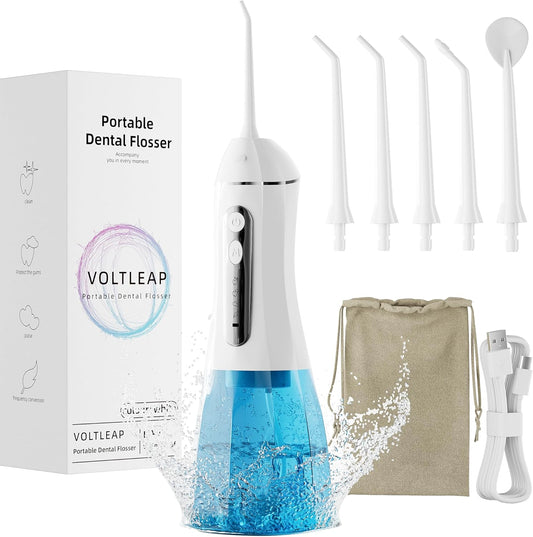 Water Flossers for Teeth, Electric Floss for Kids Adults, Water Dental Picks for Teeth Cleaning and Flossing, Portable Flossers for Travel Size, Travel Bag and 4 Tips, IPX7 Waterproof - White