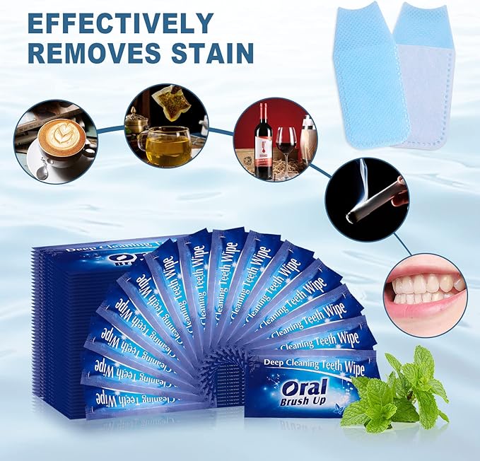 Mint-Flavored Oral Finger Wipes Teeth Whitening Wipes Oral Cleaning Wipe (Dark Blue, 120 Pcs)