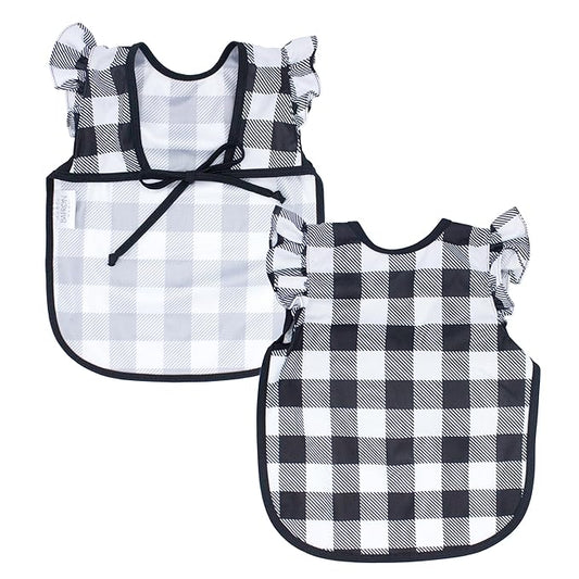 BapronBaby Flutter White Buffalo Plaid Bapron - No Neck Tie Safer Bib for Baby& Toddler - Soft Waterproof Stain Resistant - Machine Washable - Sz Baby/Toddler 6m-3T