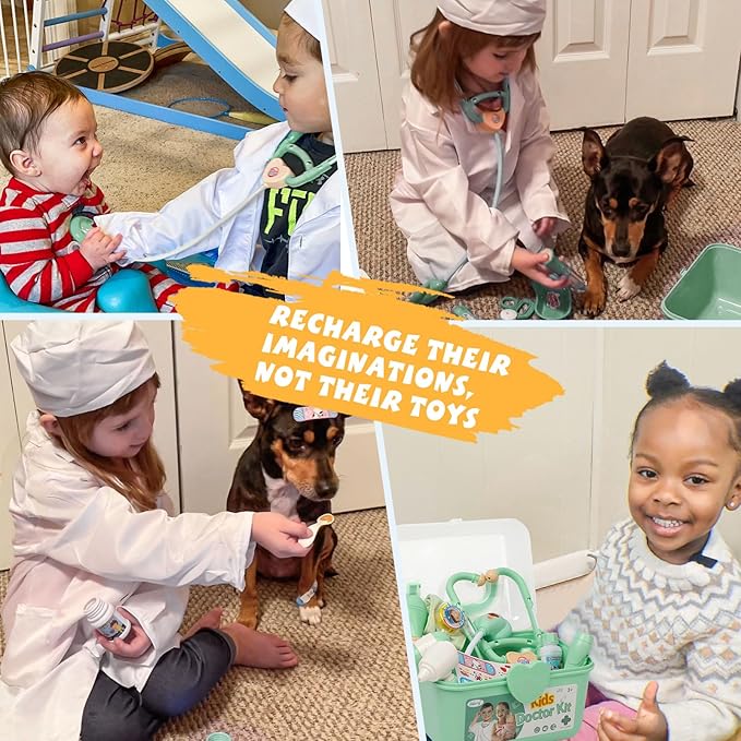 Liberry Doctor Kit for Toddlers 3 4 5 Years Old, 30-Piece Kid Doctor Toy with Stethoscope, Costume, Green Medical Pretend Play for Girls Boys