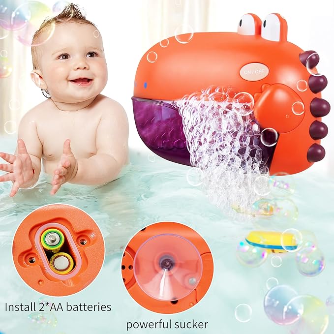 Grechi Dinosaur Bath Toys for Toddlers, Automatic Bubble Machine with 12 Children’s Songs, Baby Bathtub Toys for Kids Age 1-3 5-7, Fun & Safe Bath Time Toys for Boys & Girls
