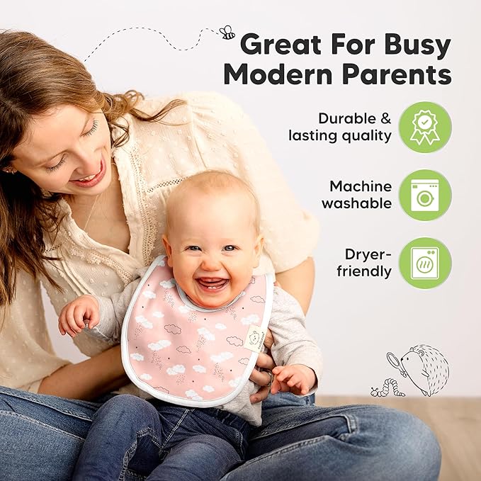 8-Pack Organic Baby Bibs for Boys, Girls - Soft Cotton Drooling and Teething Bibs for Baby Girl & Boy, Extra Absorbent, Easy To Clean & Put On for Toddler, Newborn, Infant 0-24 Months (Sweet Charm)