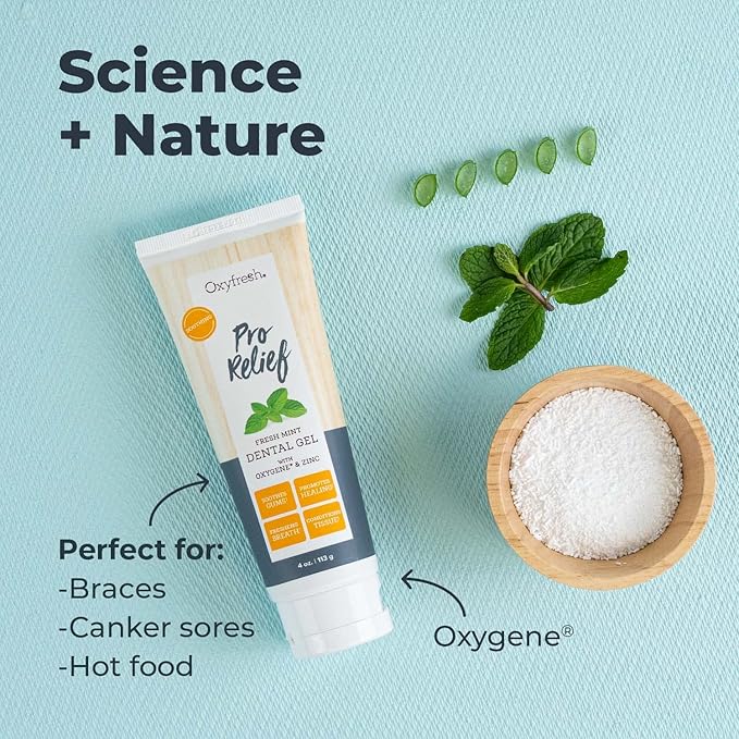 Oxyfresh Pro Relief Fluoride Free Dental Gel with Zinc and for Soothing Irritated Gums and Support Gum Health – Infused with Aloe Vera, Chamomile and Xylitol – Dentist Recommended - 4 oz