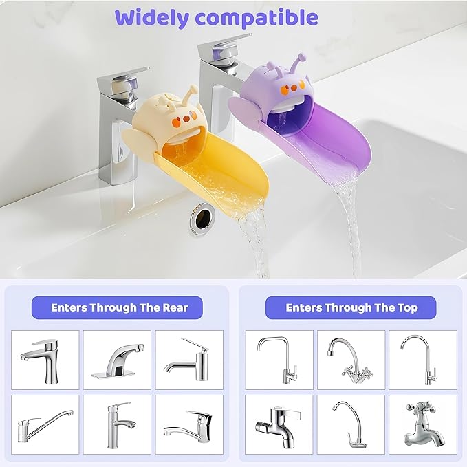 2 Pack Faucet Extender for Toddlers, Silicone Faucet Extender, Easy Install Sink Spout Extender for Kids Hand Washing Fits Standard and Gooseneck Faucet (Purple & Yellow)