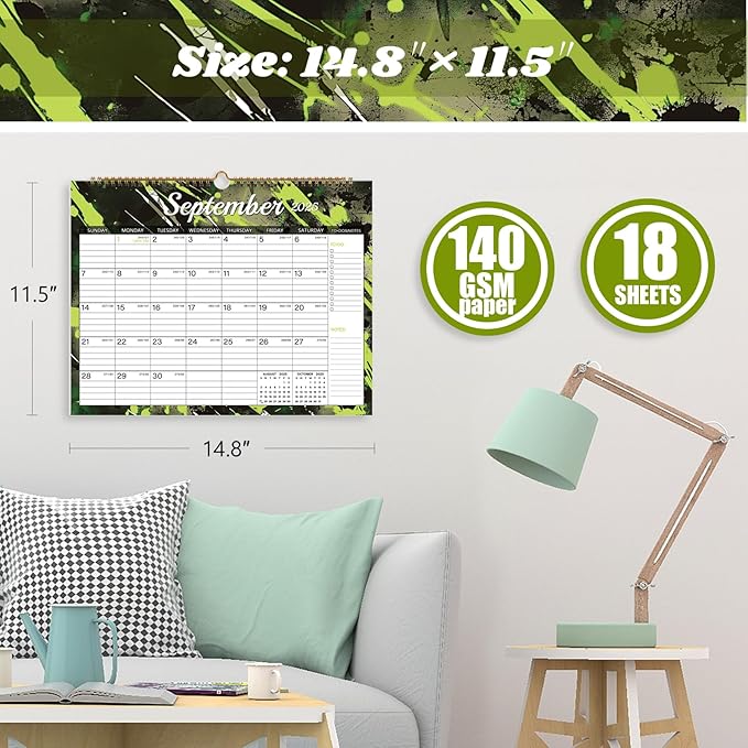 2025-2026 Wall Calendar, Calendar 2025-2026, 18 Month Calendar July 2025 - December 2026, 14.8" X 11.5", Calendar with Twin-Wire Binding, Hanging Hook and Julian Dates (Colorful Ink)