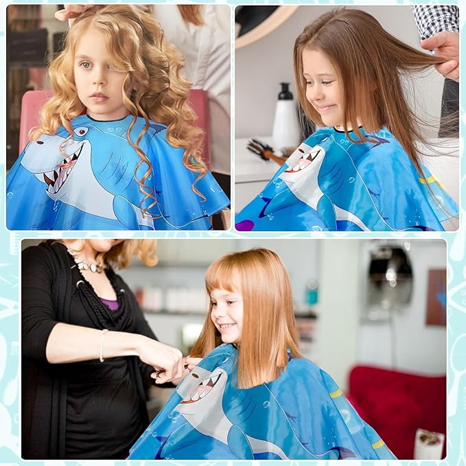 FEBSNOW Kids Hair Cutting Cape,Professional Kids Barber Cape and Neck Duster Brush Cartoon Hairdresser Apron with Adjustable Closure for Children Salon Barber Supplies for Kids & Adults 55x39 Inches