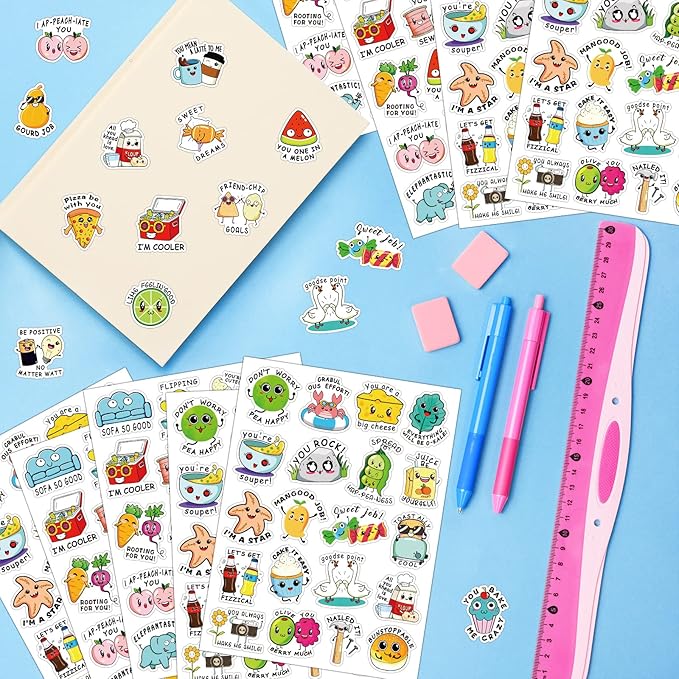 900PCS Funny Punny Reward Stickers for Kids Motivational Stickers Inspiration Positive Accents Teacher Supplies Stickers for Classroom Cute Cartoon Incentive Labels School Stickers for Students Chart