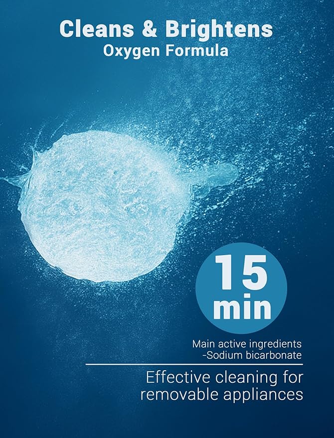 Retainer Cleaner Tablets (120 pcs), Denture Cleaning Tablets for Invisalign, Night Mouth Guard for Aligners, Remove Odors Stains and Plaque, Quick Cleanser, Mint Fresh Flavor, 4 Month Supply