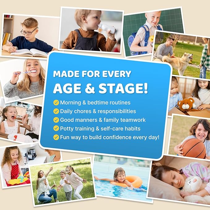 Upgraded Slider 3 in 1 Bedtime/Morning/Weekly Routine Chart for Kids, Magnetic Chore Chart for Kids with 99 Stickers, Cute Visual Schedule for Kid