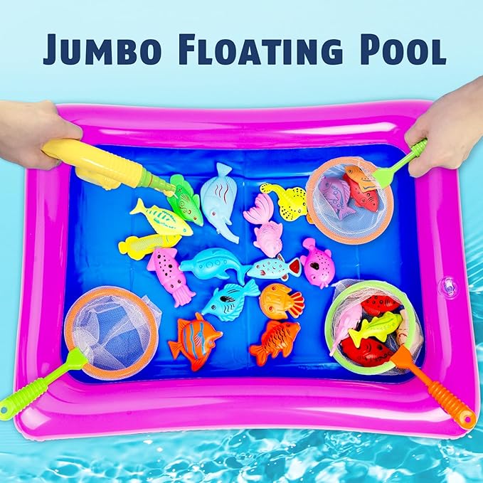 CozyBomB™ Magnetic Fishing Toys Game Set for Kids | Water Table Bathtub Kiddie Pool Party Pole Rod Net, Outdoor Plastic Floating Fish, Toddler Bath Color Ocean Sea Animals Birthday Gift Age 3-5 6 4-8