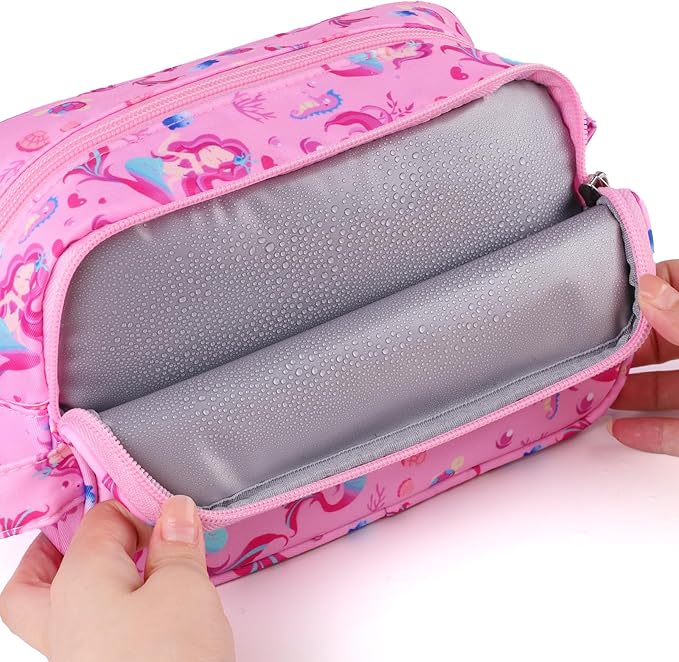 Mermaid Kids Toiletry Bag for Girls, Travel Toiletry Bag for Little Young Girls Cosmetic Bag Makeup Bag Waterproof Hanging Wash Bag Toddler Toiletries, Pink