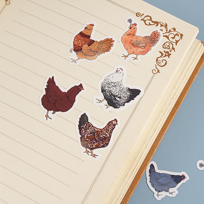 1000PCS Chicken Stickers Roll for Kids, 2 Rolls 10 Styles Cute Hen and Farm Stickers, Waterproof Vinyl Decals for Water Bottles Laptops Scrapbooking Party Favors Classroom Rewards