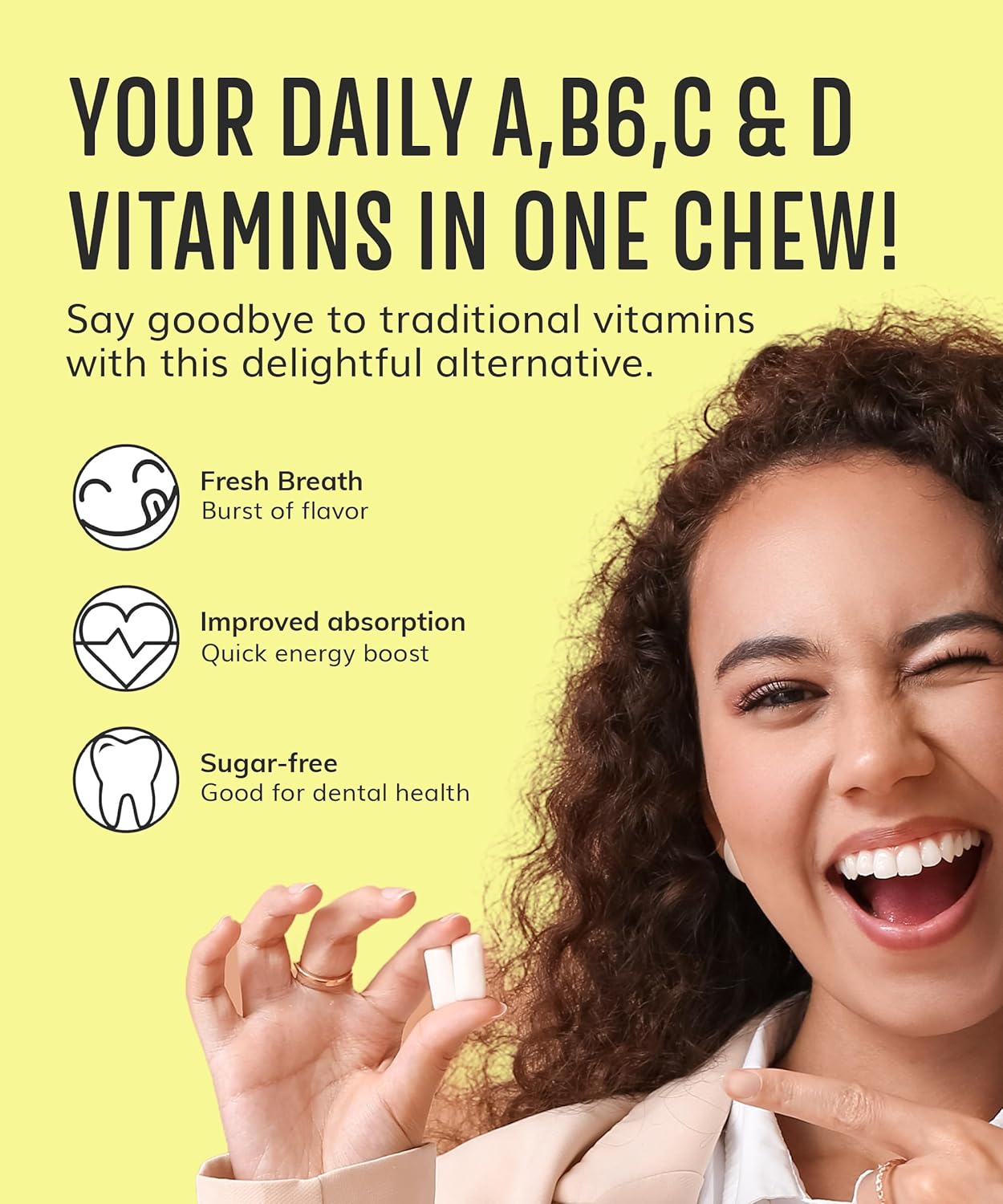 Xylitol Gum Vitamin | Healthy, Sugar Free, Plastic Free, Natural Chewing Gum, Multivitamin A,B6,C & D | Aspartame Free, Boost, Vegan, Gluten Free, Keto | Lemon, 4 pack (56pcs)